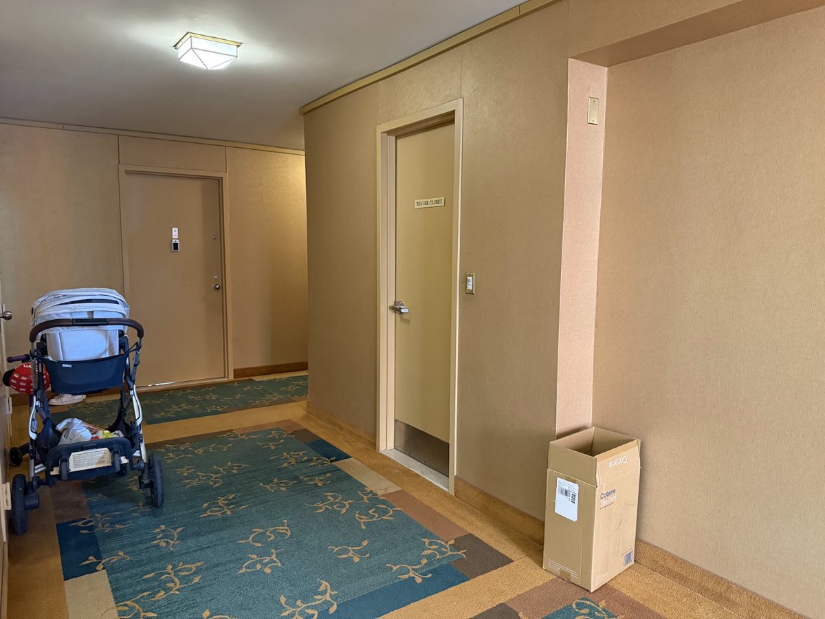 The 14th floor landing, with a hallway leading off to the left